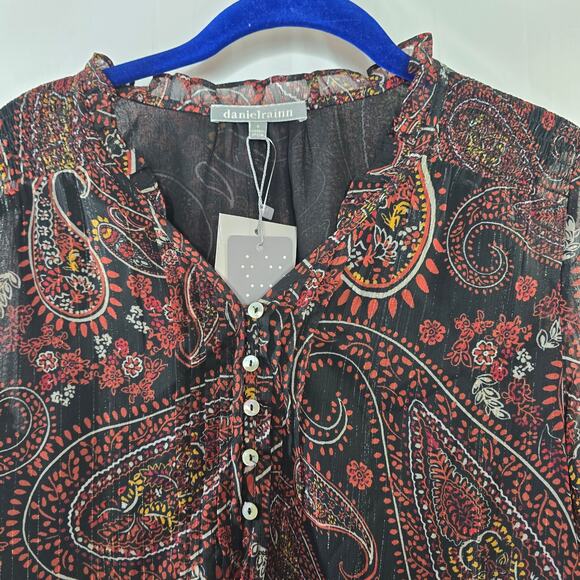 Daniel Rainn Chiffon Paisley Smocked Blouse Size Small NWT - Picture 2 of 10